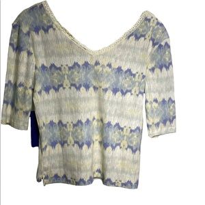 Tie Dye Crochet Lace 100% Cotton Yellow Blue Shirt